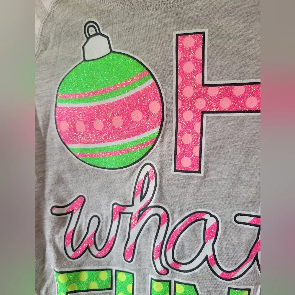 Nwot Justice neon christmas ornament striped top shirt holiday girls 8